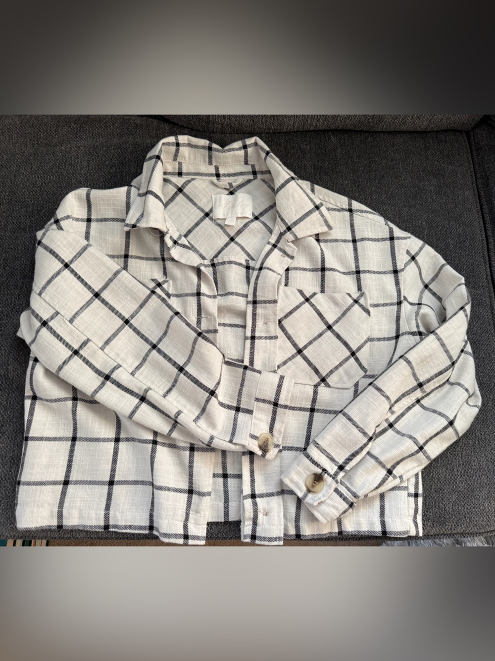 Ashley By 26 International Cream and Black Plaid Button-Front Jacket